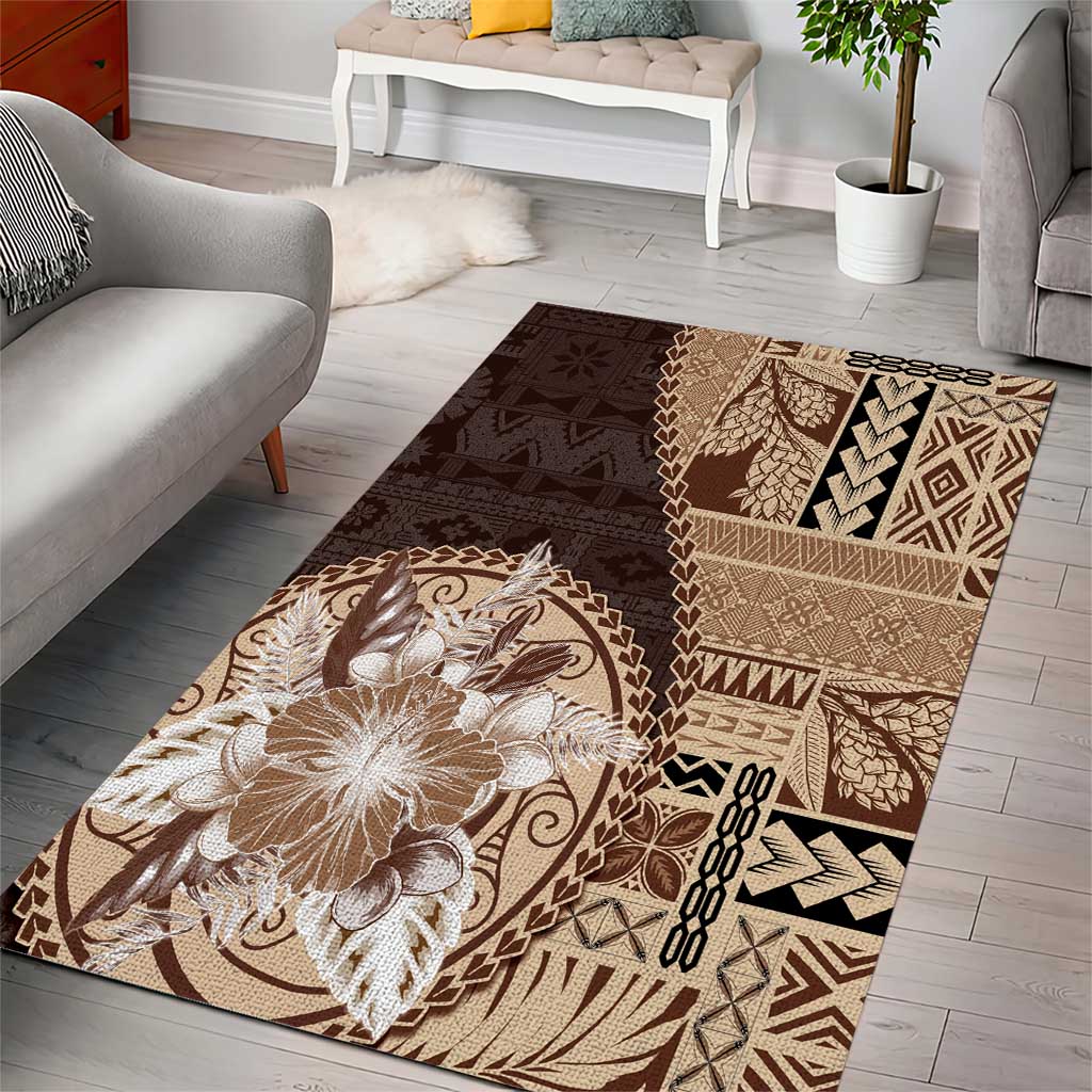 Samoa Siapo Elegant Area Rug Hibiscus Chocolate Brown Motifs LT05 - Polynesian Pride