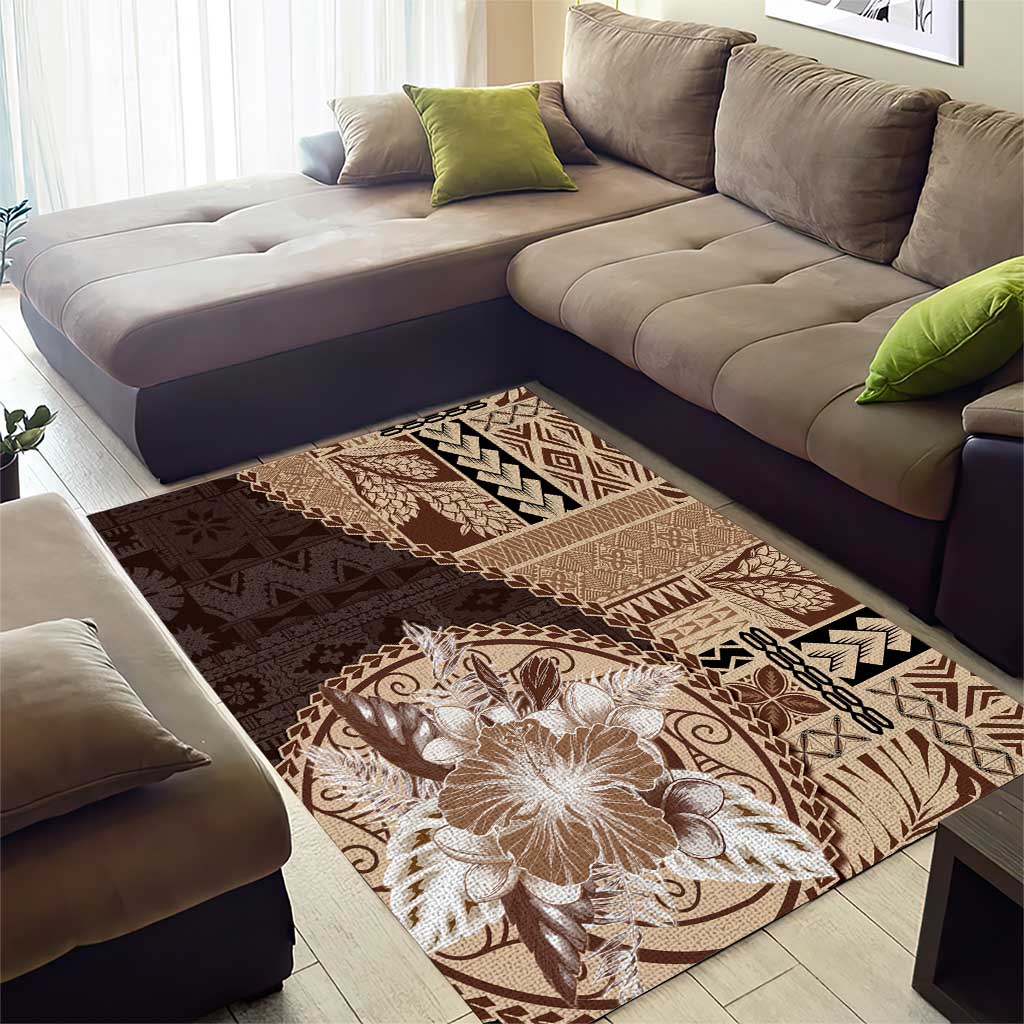 Samoa Siapo Elegant Area Rug Hibiscus Chocolate Brown Motifs LT05 - Polynesian Pride