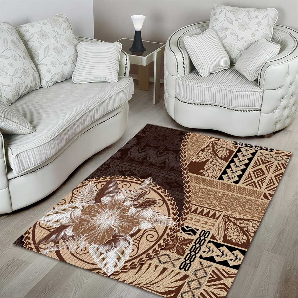 Samoa Siapo Elegant Area Rug Hibiscus Chocolate Brown Motifs LT05 - Polynesian Pride
