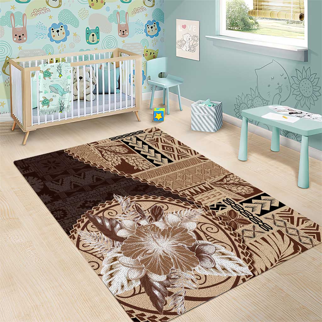 Samoa Siapo Elegant Area Rug Hibiscus Chocolate Brown Motifs LT05 - Polynesian Pride