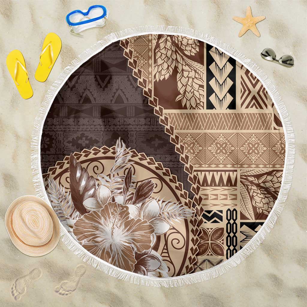 Samoa Siapo Elegant Beach Blanket Hibiscus Chocolate Brown Motifs - Polynesian Pride