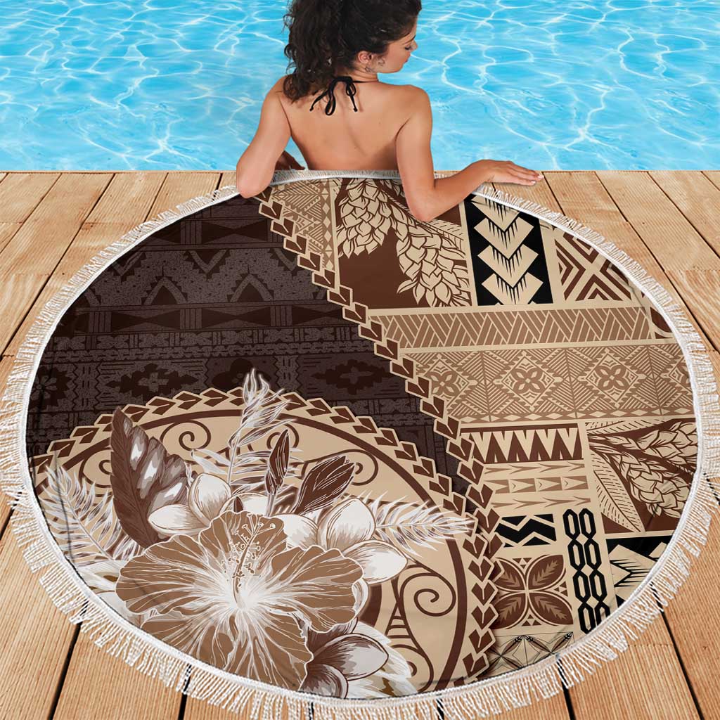 Samoa Siapo Elegant Beach Blanket Hibiscus Chocolate Brown Motifs - Polynesian Pride