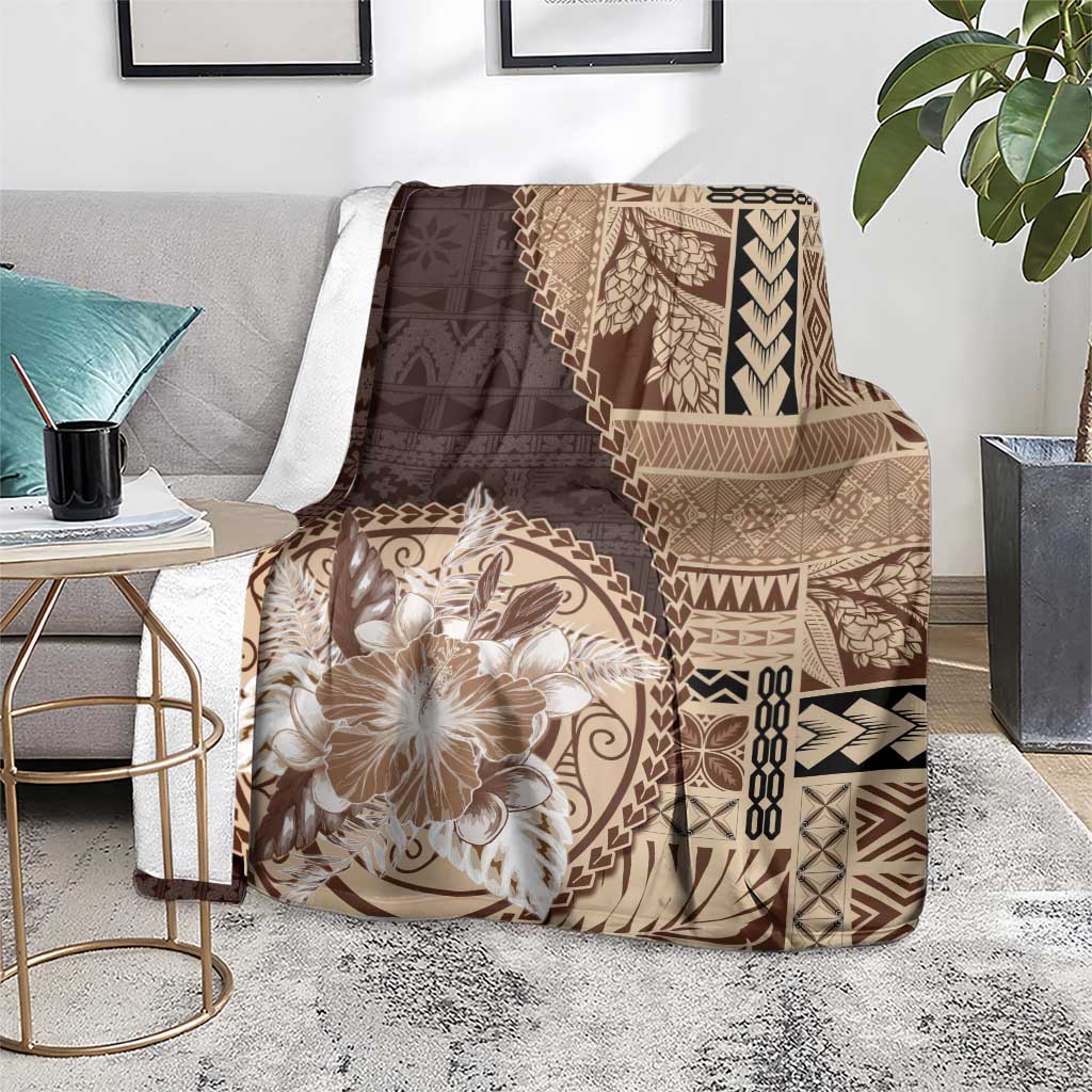 Samoa Siapo Elegant Blanket Hibiscus Chocolate Brown Motifs - Polynesian Pride