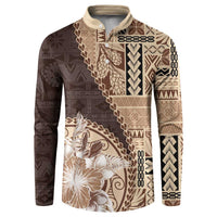 Samoa Siapo Elegant Button Sweatshirt Hibiscus Chocolate Brown Motifs - Polynesian Pride