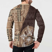 Samoa Siapo Elegant Button Sweatshirt Hibiscus Chocolate Brown Motifs - Polynesian Pride