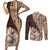 Samoa Siapo Elegant Couples Matching Short Sleeve Bodycon Dress and Long Sleeve Button Shirt Hibiscus Chocolate Brown Motifs - Polynesian Pride