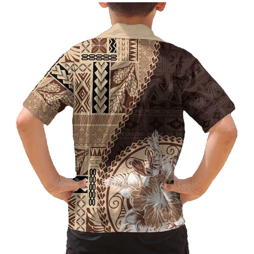 Samoa Siapo Elegant Family Matching Mermaid Dress and Hawaiian Shirt Hibiscus Chocolate Brown Motifs - Polynesian Pride