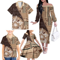 Samoa Siapo Elegant Family Matching Off The Shoulder Long Sleeve Dress and Hawaiian Shirt Hibiscus Chocolate Brown Motifs - Polynesian Pride