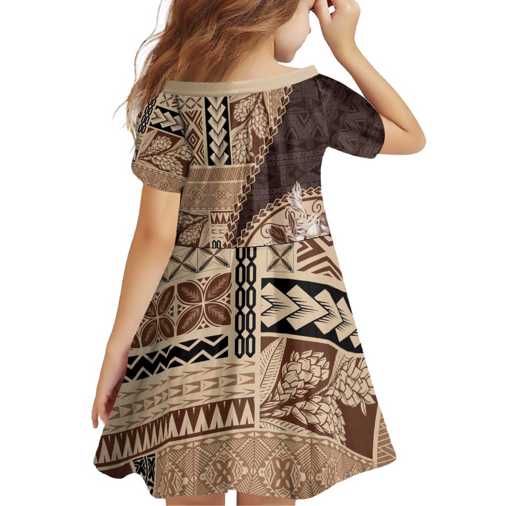 Samoa Siapo Elegant Family Matching Off Shoulder Short Dress and Hawaiian Shirt Hibiscus Chocolate Brown Motifs - Polynesian Pride