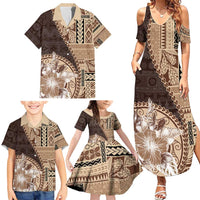 Samoa Siapo Elegant Family Matching Summer Maxi Dress and Hawaiian Shirt Hibiscus Chocolate Brown Motifs - Polynesian Pride