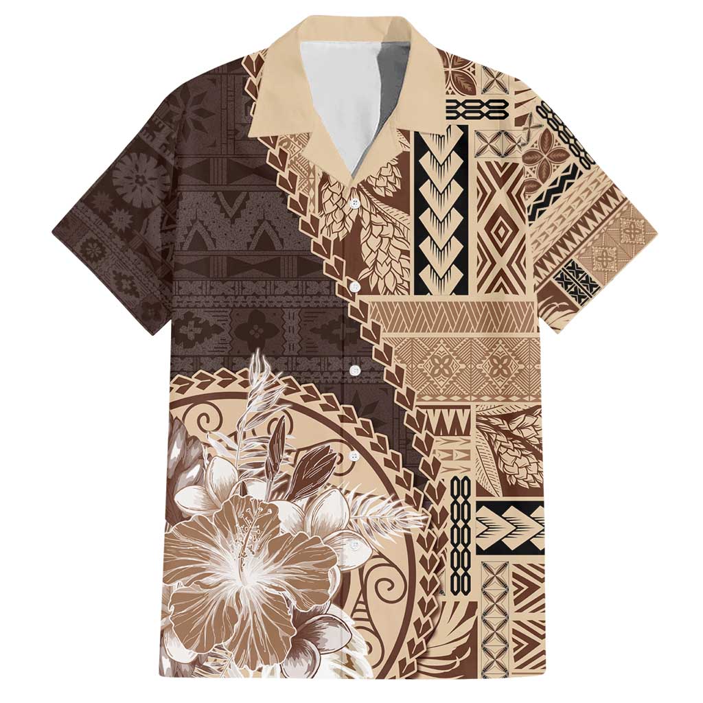 Samoa Siapo Elegant Hawaiian Shirt Hibiscus Chocolate Brown Motifs - Polynesian Pride