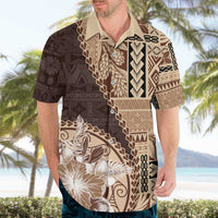 Samoa Siapo Elegant Hawaiian Shirt Hibiscus Chocolate Brown Motifs - Polynesian Pride