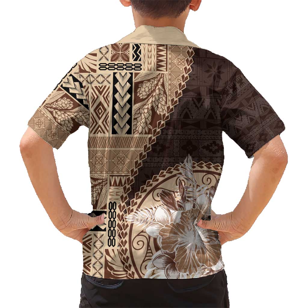Samoa Siapo Elegant Hawaiian Shirt Hibiscus Chocolate Brown Motifs - Polynesian Pride