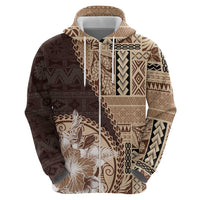 Samoa Siapo Elegant Hoodie Hibiscus Chocolate Brown Motifs - Polynesian Pride