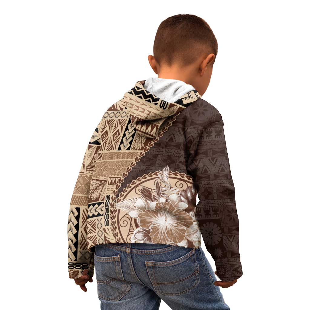 Samoa Siapo Elegant Kid Hoodie Hibiscus Chocolate Brown Motifs - Polynesian Pride