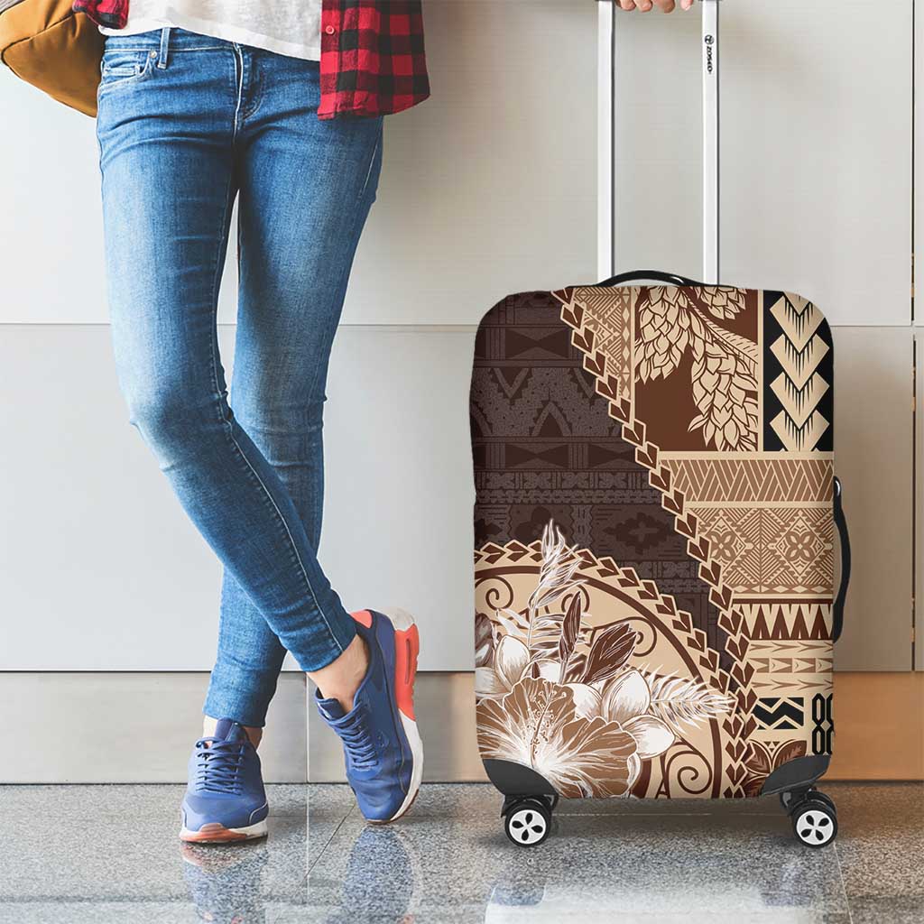 Samoa Siapo Elegant Luggage Cover Hibiscus Chocolate Brown Motifs - Polynesian Pride