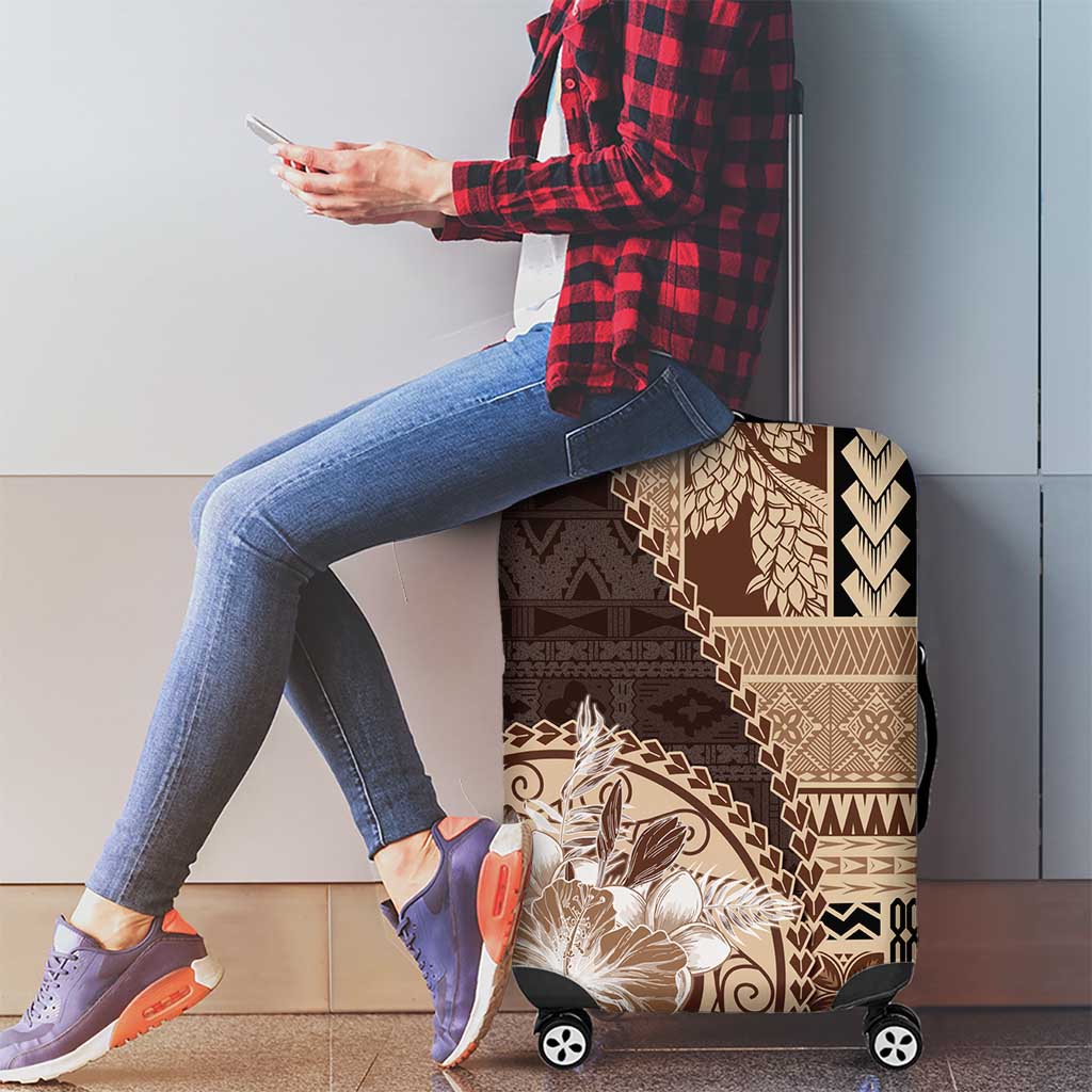 Samoa Siapo Elegant Luggage Cover Hibiscus Chocolate Brown Motifs - Polynesian Pride