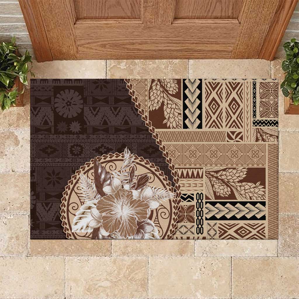 Samoa Siapo Elegant Rubber Doormat Hibiscus Chocolate Brown Motifs - Polynesian Pride
