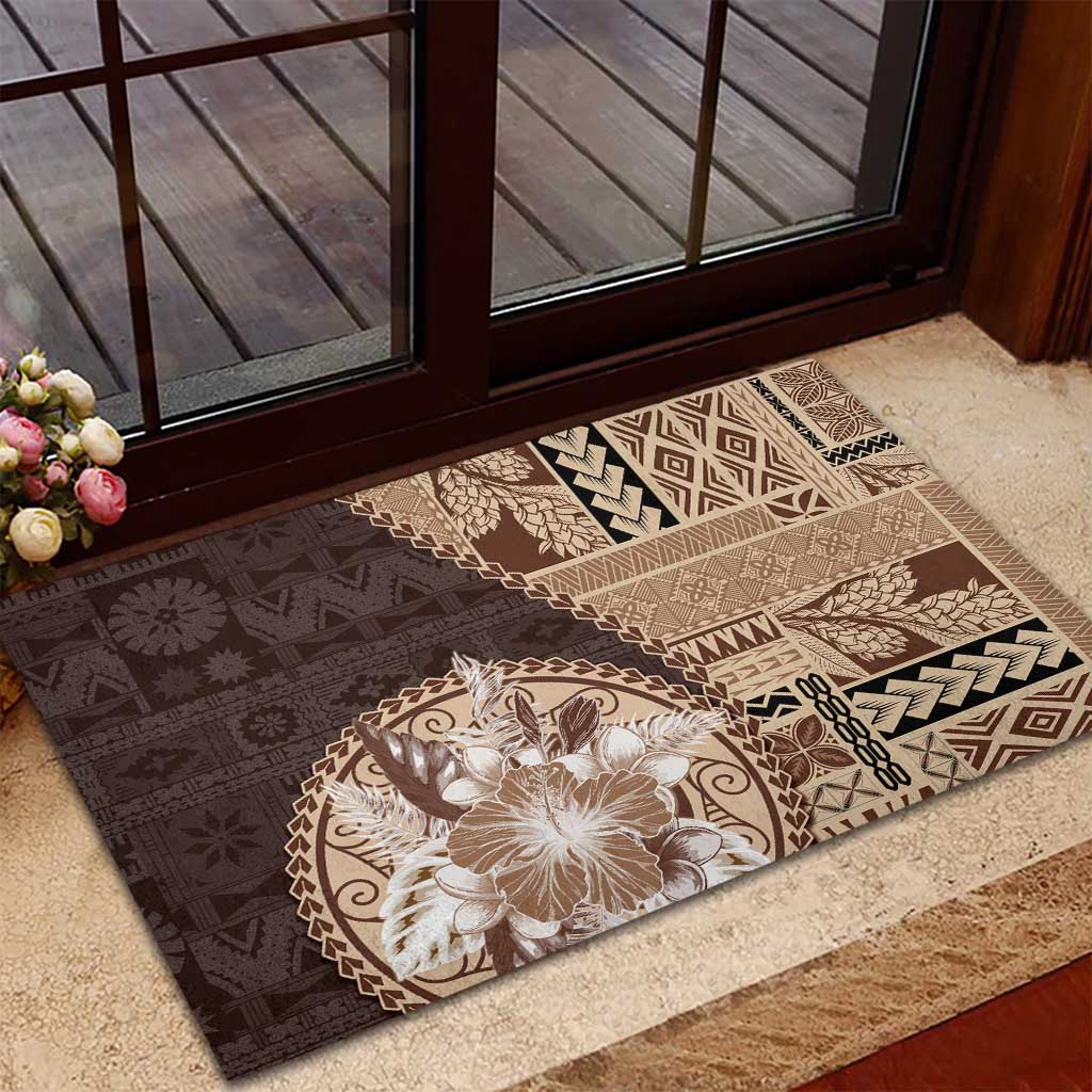 Samoa Siapo Elegant Rubber Doormat Hibiscus Chocolate Brown Motifs - Polynesian Pride