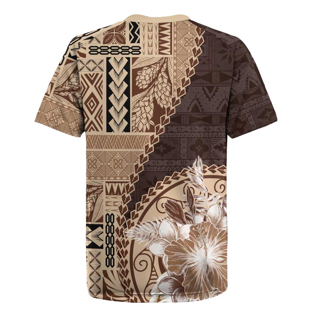 Samoa Siapo Elegant Rugby Jersey Hibiscus Chocolate Brown Motifs - Polynesian Pride