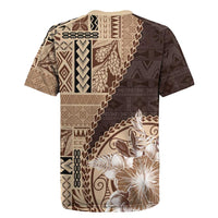 Samoa Siapo Elegant Rugby Jersey Hibiscus Chocolate Brown Motifs - Polynesian Pride