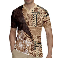 Samoa Siapo Elegant Rugby Jersey Hibiscus Chocolate Brown Motifs - Polynesian Pride