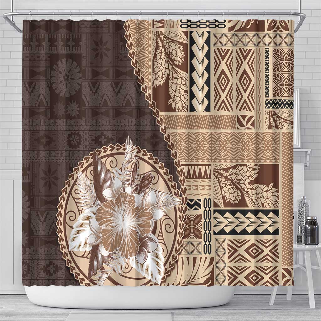 Samoa Siapo Elegant Shower Curtain Hibiscus Chocolate Brown Motifs - Polynesian Pride