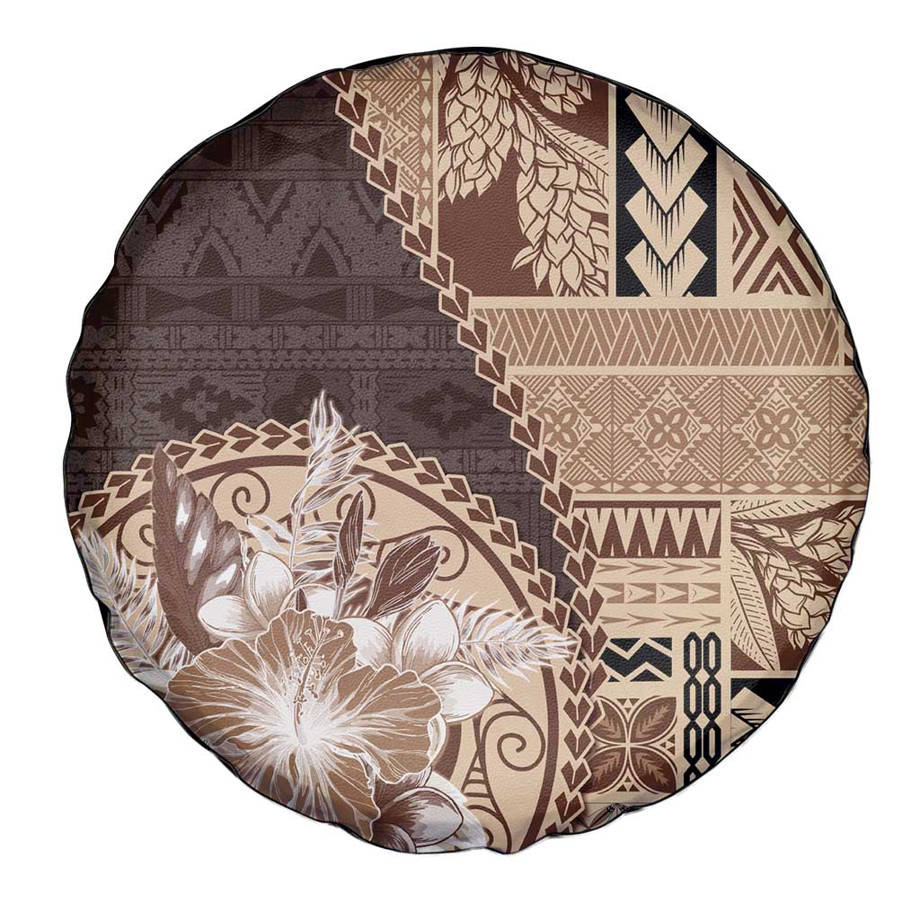 Samoa Siapo Elegant Spare Tire Cover Hibiscus Chocolate Brown Motifs - Polynesian Pride