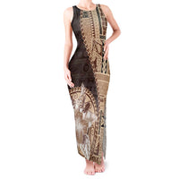 Samoa Siapo Elegant Tank Maxi Dress Hibiscus Chocolate Brown Motifs - Polynesian Pride