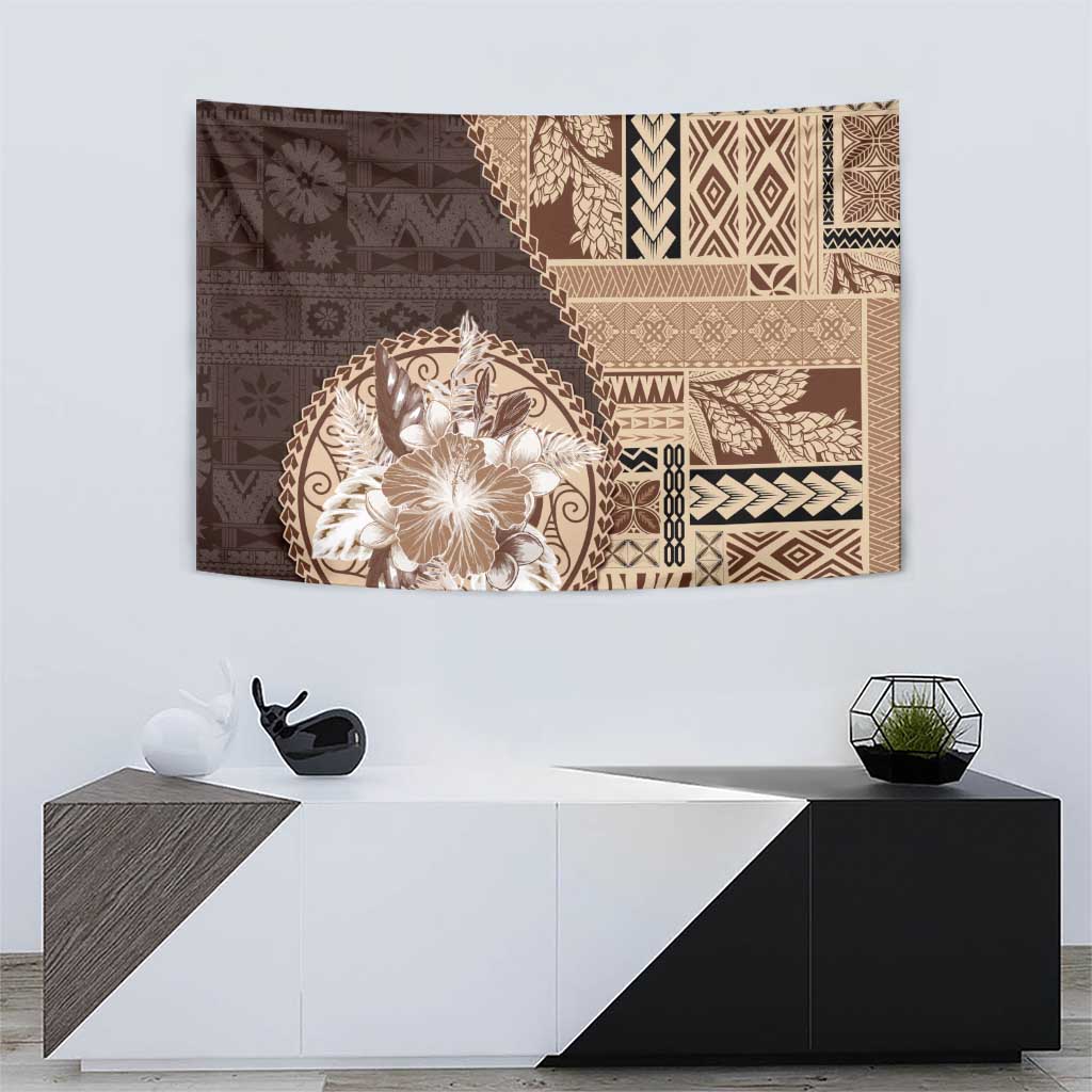 Samoa Siapo Elegant Tapestry Hibiscus Chocolate Brown Motifs - Polynesian Pride