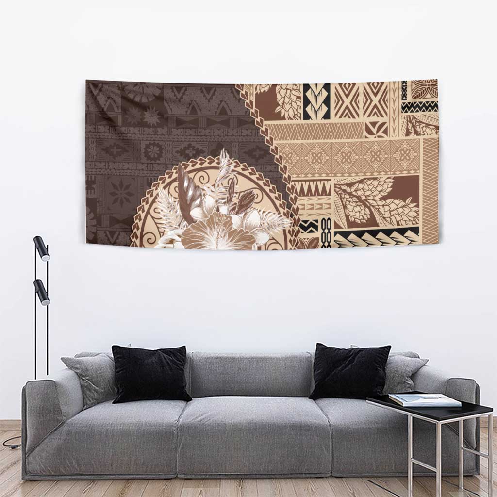 Samoa Siapo Elegant Tapestry Hibiscus Chocolate Brown Motifs - Polynesian Pride