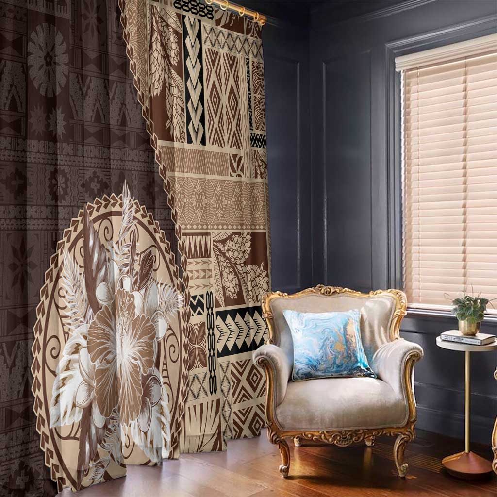 Samoa Siapo Elegant Window Curtain Hibiscus Chocolate Brown Motifs LT05 - Polynesian Pride