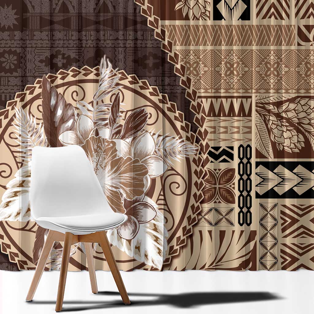 Samoa Siapo Elegant Window Curtain Hibiscus Chocolate Brown Motifs LT05 - Polynesian Pride