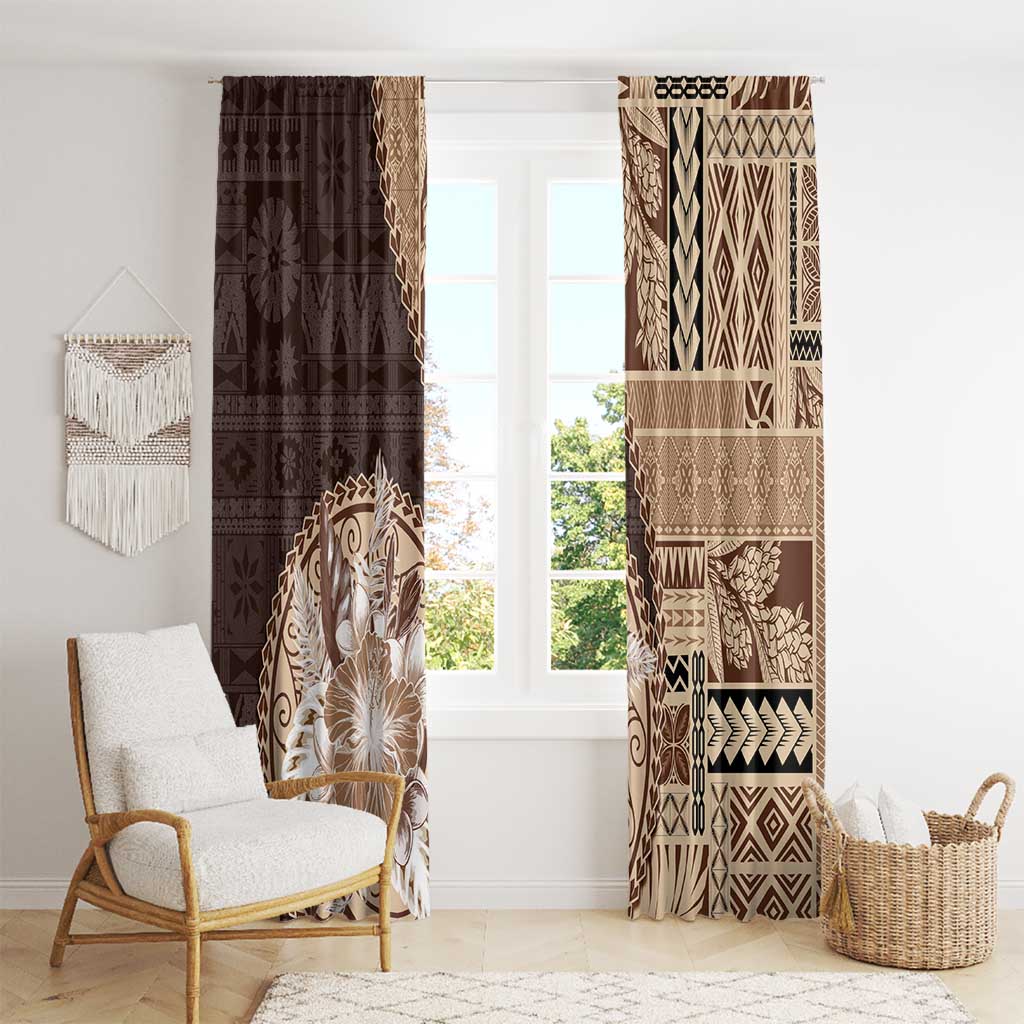 Samoa Siapo Elegant Window Curtain Hibiscus Chocolate Brown Motifs LT05 - Polynesian Pride