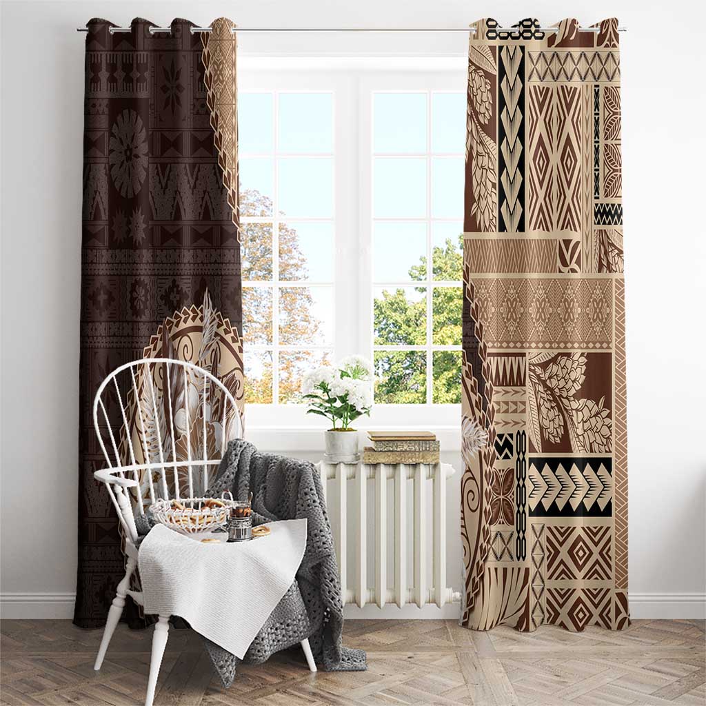 Samoa Siapo Elegant Window Curtain Hibiscus Chocolate Brown Motifs LT05 - Polynesian Pride