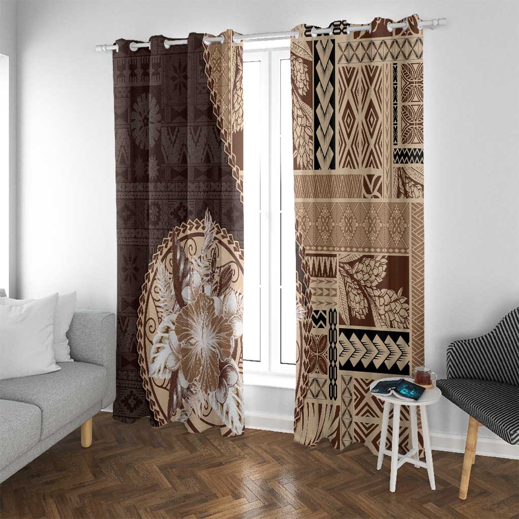 Samoa Siapo Elegant Window Curtain Hibiscus Chocolate Brown Motifs LT05 With Grommets Brown - Polynesian Pride