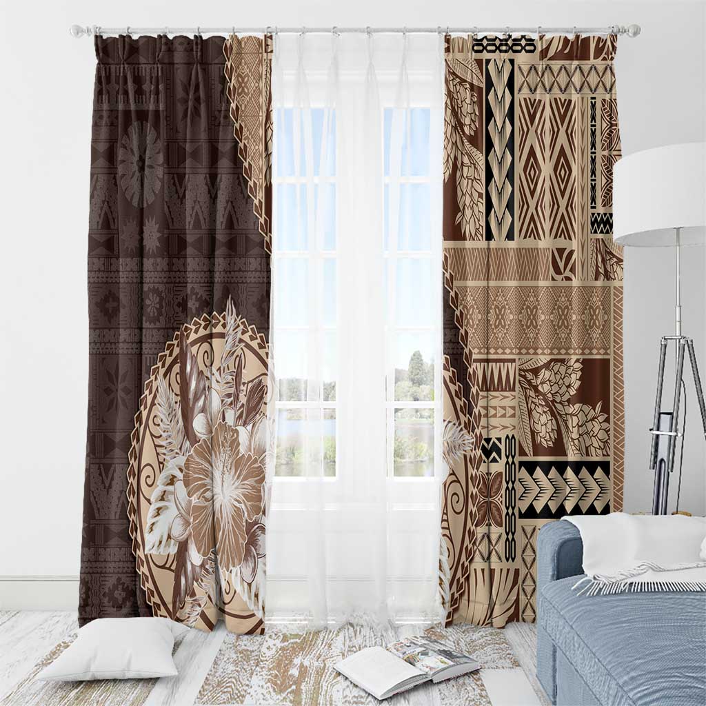 Samoa Siapo Elegant Window Curtain Hibiscus Chocolate Brown Motifs LT05 - Polynesian Pride