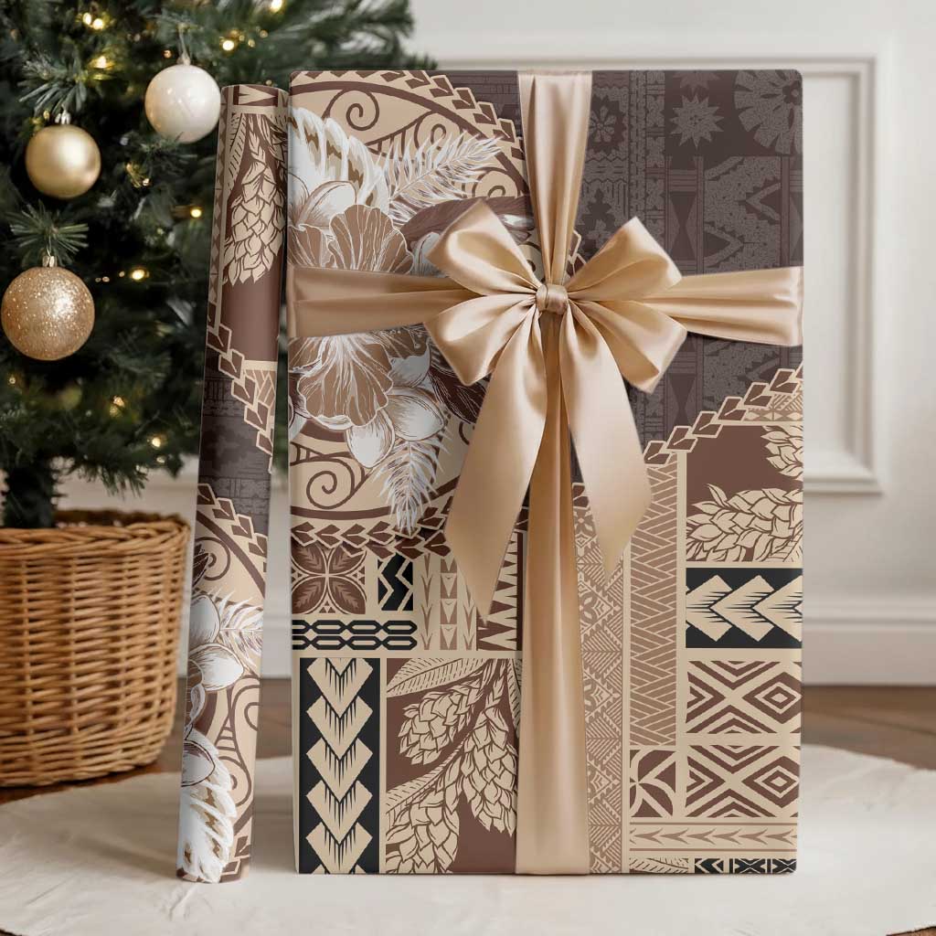 Samoa Siapo Elegant Wrapping Paper Hibiscus Chocolate Brown Motifs - Polynesian Pride