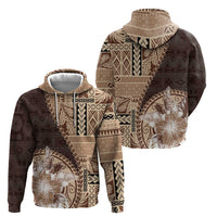 Samoa Siapo Elegant Zip Hoodie Hibiscus Chocolate Brown Motifs - Polynesian Pride
