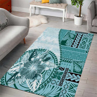 Samoa Siapo Elegant Area Rug Hibiscus Teal Motifs LT05 - Polynesian Pride