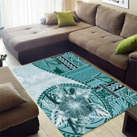 Samoa Siapo Elegant Area Rug Hibiscus Teal Motifs LT05 - Polynesian Pride
