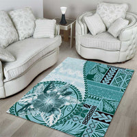 Samoa Siapo Elegant Area Rug Hibiscus Teal Motifs LT05 - Polynesian Pride