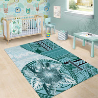 Samoa Siapo Elegant Area Rug Hibiscus Teal Motifs LT05 - Polynesian Pride