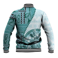 Samoa Siapo Elegant Baseball Jacket Hibiscus Teal Motifs - Polynesian Pride