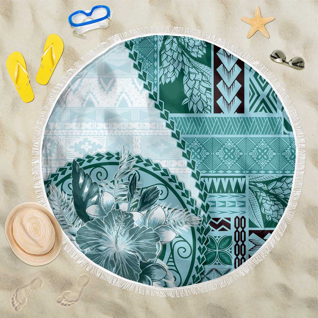 Samoa Siapo Elegant Beach Blanket Hibiscus Teal Motifs - Polynesian Pride