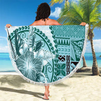 Samoa Siapo Elegant Beach Blanket Hibiscus Teal Motifs - Polynesian Pride