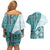 Samoa Siapo Elegant Couples Matching Off Shoulder Short Dress and Hawaiian Shirt Hibiscus Teal Motifs - Polynesian Pride