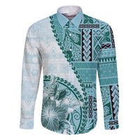Samoa Siapo Elegant Family Matching Puletasi and Hawaiian Shirt Hibiscus Teal Motifs - Polynesian Pride