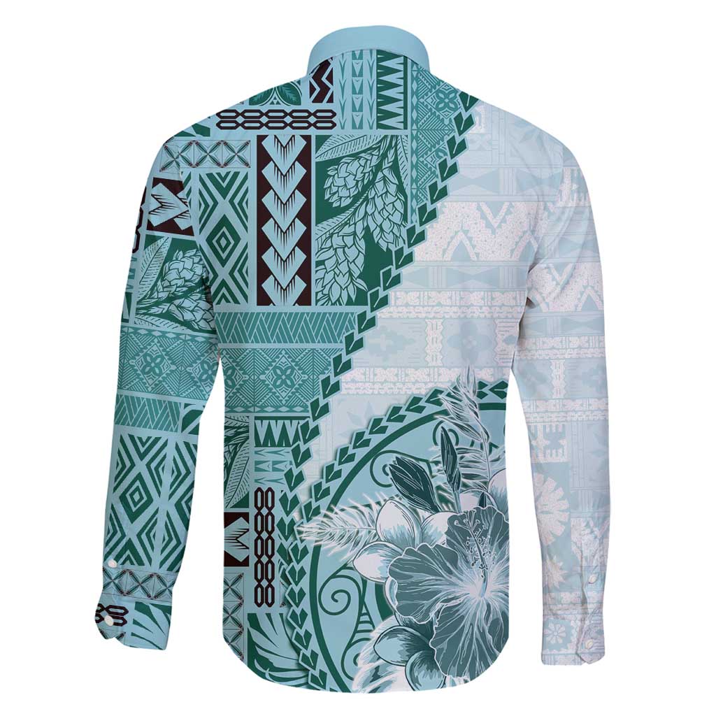 Samoa Siapo Elegant Family Matching Summer Maxi Dress and Hawaiian Shirt Hibiscus Teal Motifs - Polynesian Pride