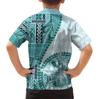 Samoa Siapo Elegant Kid Hawaiian Shirt Hibiscus Teal Motifs - Polynesian Pride